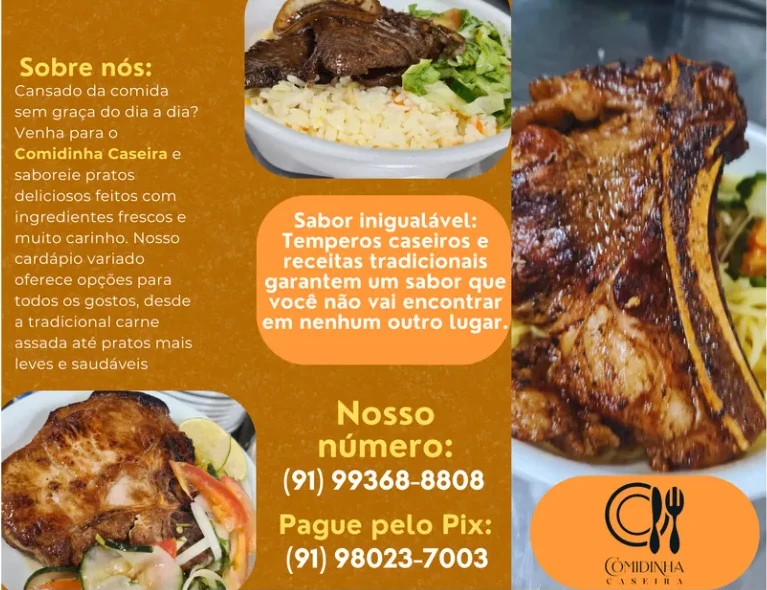 Peça Comidinha Caseira com apresentação da marca e cardápio
