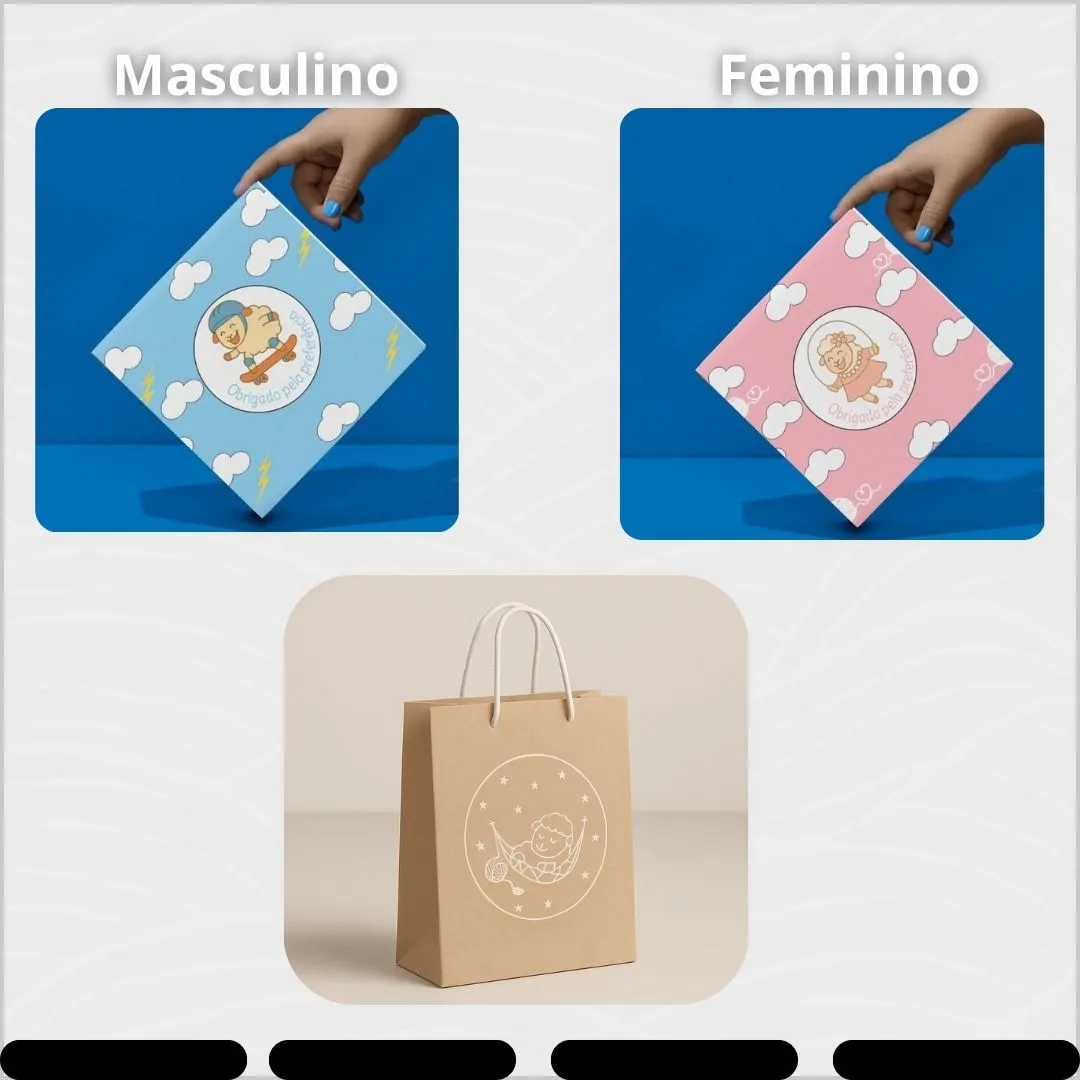 Aplicações da marca Fio de Amor em embalagens e sacola
